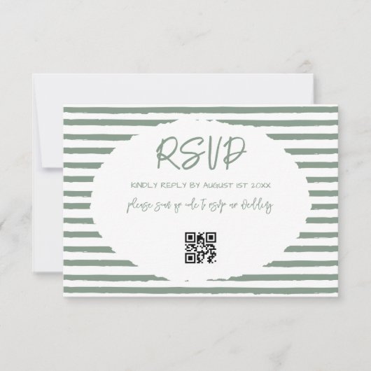 Vintage Olive Green Stripes Hochzeit RSVP Karte (Vorderseite)