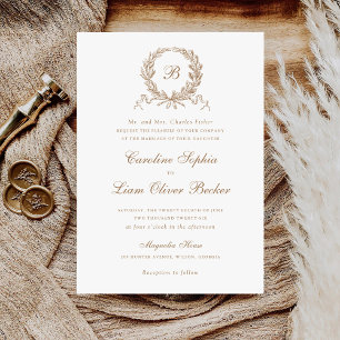 Vintage Olive Oak Wreath Monogram Wedding Einladung