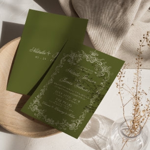 Vintage Oliven Grün Old Money Fancy Hochzeit Einladung