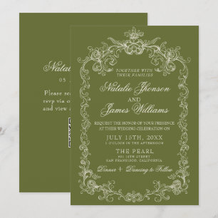 Vintage Oliven Grün Old Money QR Code Hochzeit Einladung
