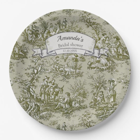 Vintage Oliven-Grüntoile-Dusche Pappteller (Vorderseite)