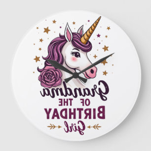 Vintage-Oma des Geburtstagsmädchens Einhorn Flora Große Wanduhr