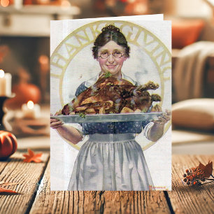 Vintage Oma serviert Truthahn Thanksgiving Feiertagskarte