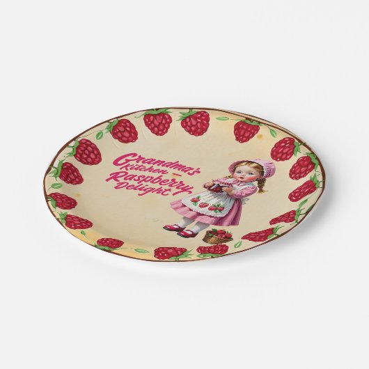 Vintage Oma's Kitchen Raspberry Delight Pappteller (Schrägansicht)