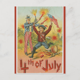 Vintage-Onkel-Sam-Feuerwerk zum 4. Juli Postkarte