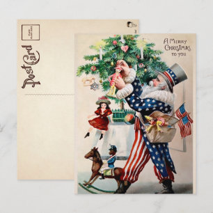 Vintage-Onkel-Sam-Santa-Weihnachtsdekoration Postkarte