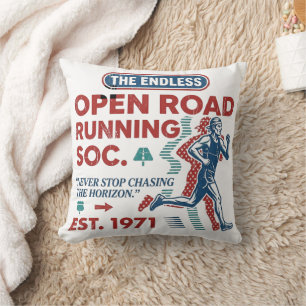 Vintage Open Road Running Club Retro Runner T-Shir Kissen