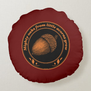Vintage Orange Black Proverb Oak Acorn Blätter Rundes Kissen