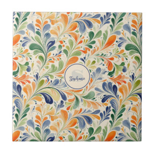 Vintage Orange Blau Grüne Florale Paisley Fliese