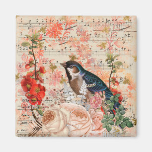 Vintage Orange Blaue Blumenvogel Musikalische Ephe Magnet