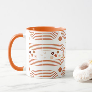 Vintage Orange Boho geometrische Linien mit Blumen Tasse
