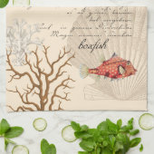 Vintage Orange-Boxfish-Illustration Geschirrtuch (Gefaltet)