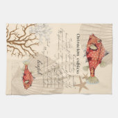 Vintage Orange-Boxfish-Illustration Geschirrtuch (Horizontal)