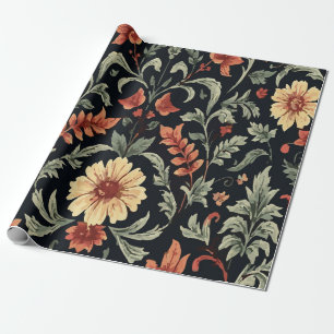 Vintage Orange Gelb und Grün Floralmuster Geschenkpapier