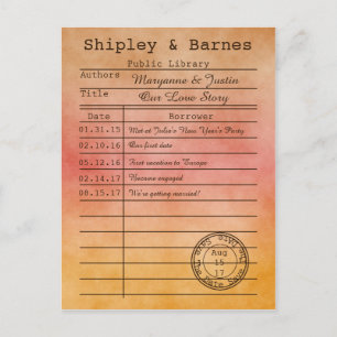 Vintage Orange Gold Library Card Save the Date Ankündigungspostkarte