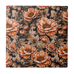 Vintage Orange Mohnblume Schwarz Fliese