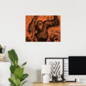 Vintage Orange Orangutan Illustration - Affe Poster (Heimbüro)