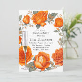 Vintage Orange Peonys Brunch & Bubbly Einladung (Stehend Vorderseite)