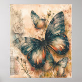 Vintage Orange Schmetterlinge Poster (Vorne)