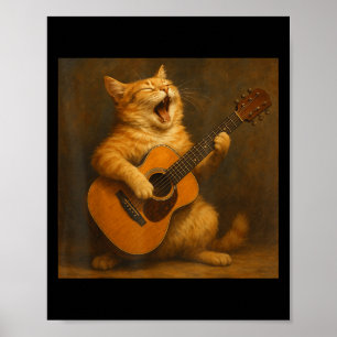 Vintage Orange-Tabby-Katze spielt Gitarre Poster