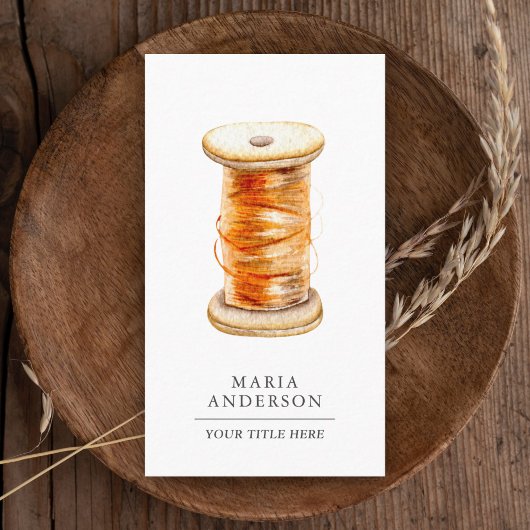 Vintage Orange Thread Spool Schneider aus Holz Visitenkarte
