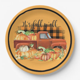 Vintage Orange Truck Fall Pumpkins Pappteller