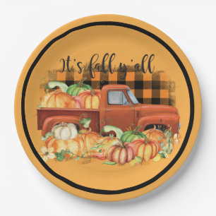 Vintage Orange Truck Fall Pumpkins Pappteller