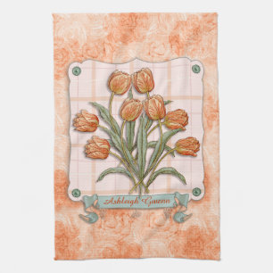Vintage orange Tulpen Pfirsich Rosa Karo Hübsches Handtuch