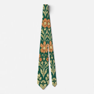 Vintage Orange und Gelbe Blumen auf Grün, Elegant Krawatte