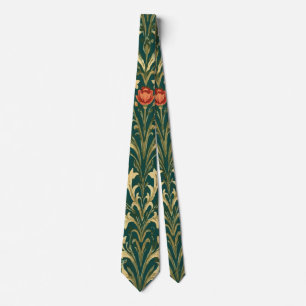 Vintage Orange und Gelbe Blüten auf Dunkelgrün Krawatte