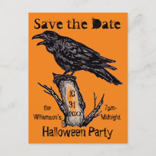 Vintage Orange- und Schwarz-Rabe Halloween-Tuschez Ankündigungspostkarte