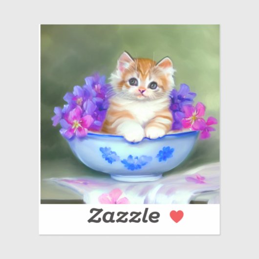 Vintage Orange- und White Kitten-Illustration Aufkleber (Blatt)