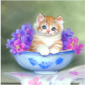 Vintage Orange- und White Kitten-Illustration Aufkleber (Vorderseite)