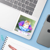 Vintage Orange- und White Kitten-Illustration Aufkleber (Laptop mit iPhone)