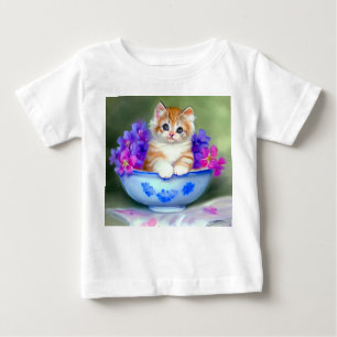 Vintage Orange- und White Kitten-Illustration Baby T-shirt