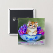 Vintage Orange- und White Kitten-Illustration Button (Vorne & Hinten)