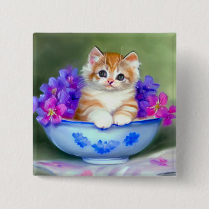 Vintage Orange- und White Kitten-Illustration Button