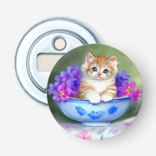 Vintage Orange- und White Kitten-Illustration Flaschenöffner