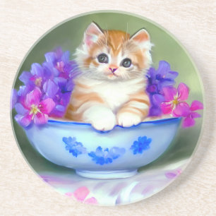 Vintage Orange- und White Kitten-Illustration Getränkeuntersetzer