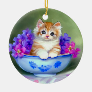 Vintage Orange- und White Kitten-Illustration Keramik Ornament