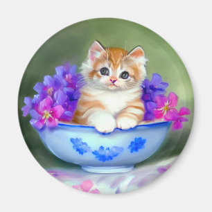 Vintage Orange- und White Kitten-Illustration Magnet