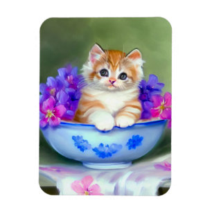Vintage Orange- und White Kitten-Illustration Magnet