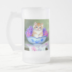 Vintage Orange- und White Kitten-Illustration Mattglas Bierglas