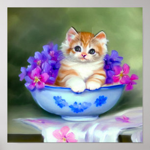 Vintage Orange- und White Kitten-Illustration Poster