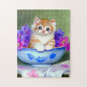 Vintage Orange- und White Kitten-Illustration Puzzle