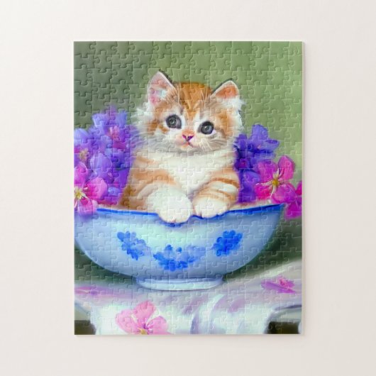 Vintage Orange- und White Kitten-Illustration Puzzle (Vertikal)