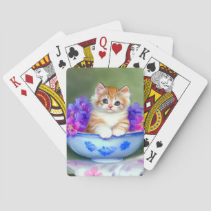 Vintage Orange- und White Kitten-Illustration Spielkarten