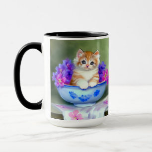 Vintage Orange- und White Kitten-Illustration Tasse