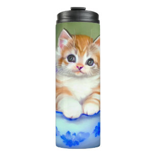 Vintage Orange- und White Kitten-Illustration Thermosbecher