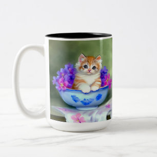 Vintage Orange- und White Kitten-Illustration Zweifarbige Tasse